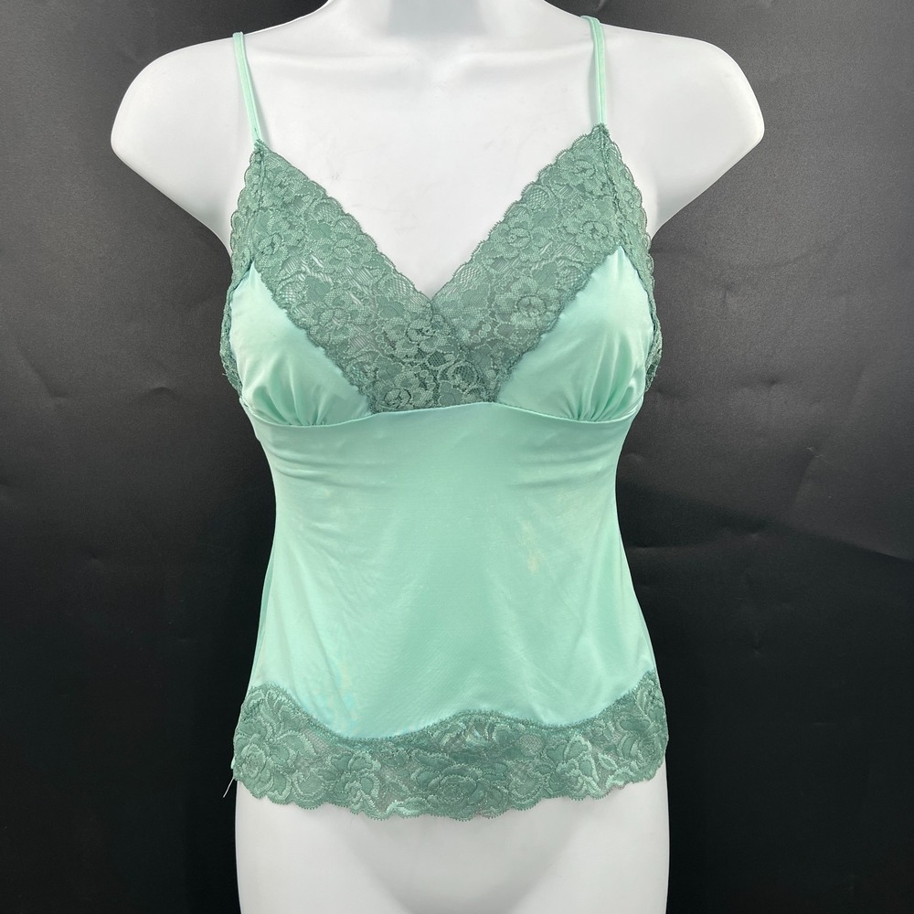 Moda International vintage Y2K lace trimed tank top cami mint green camisole S
